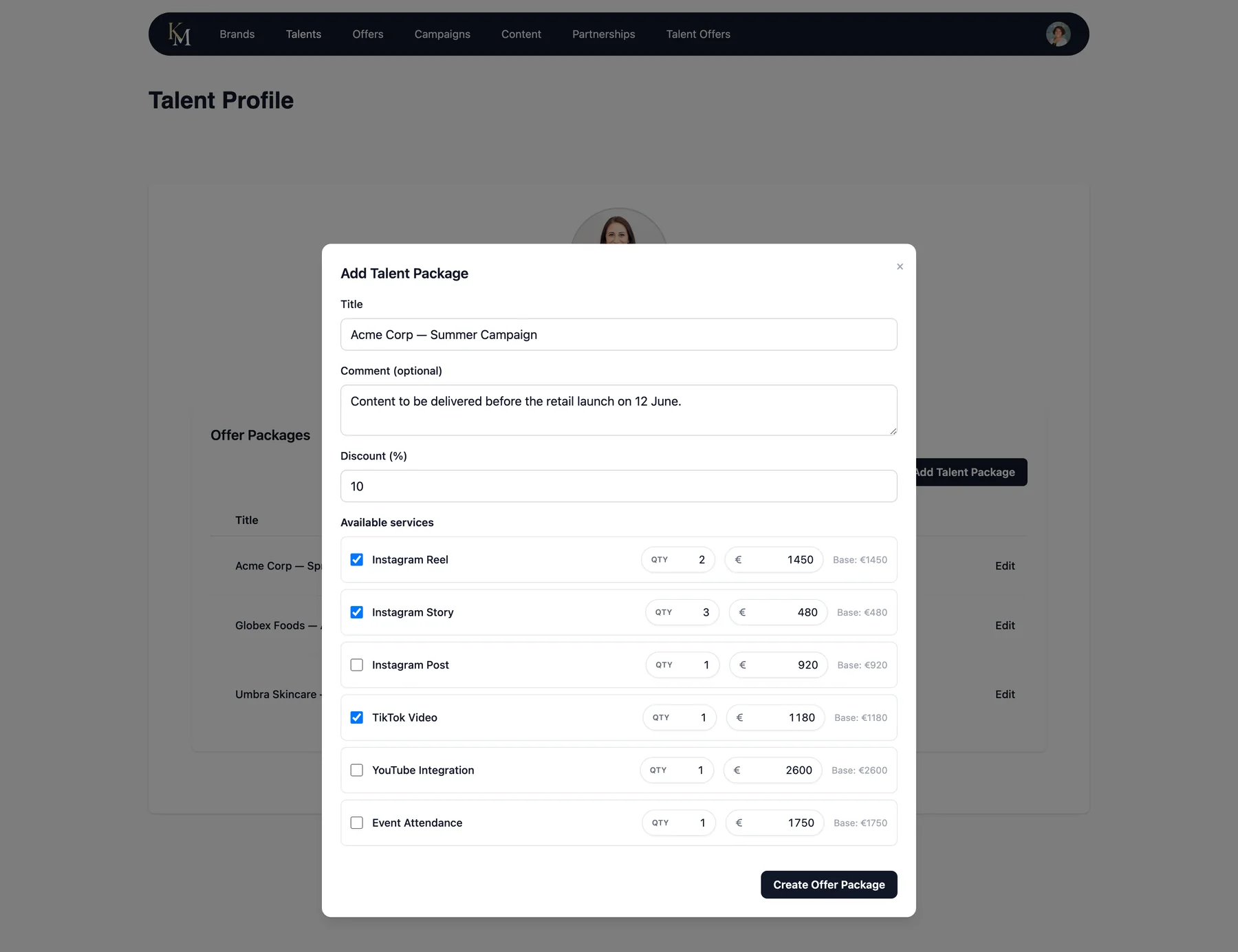 Offer package builder: put a package together in minutes