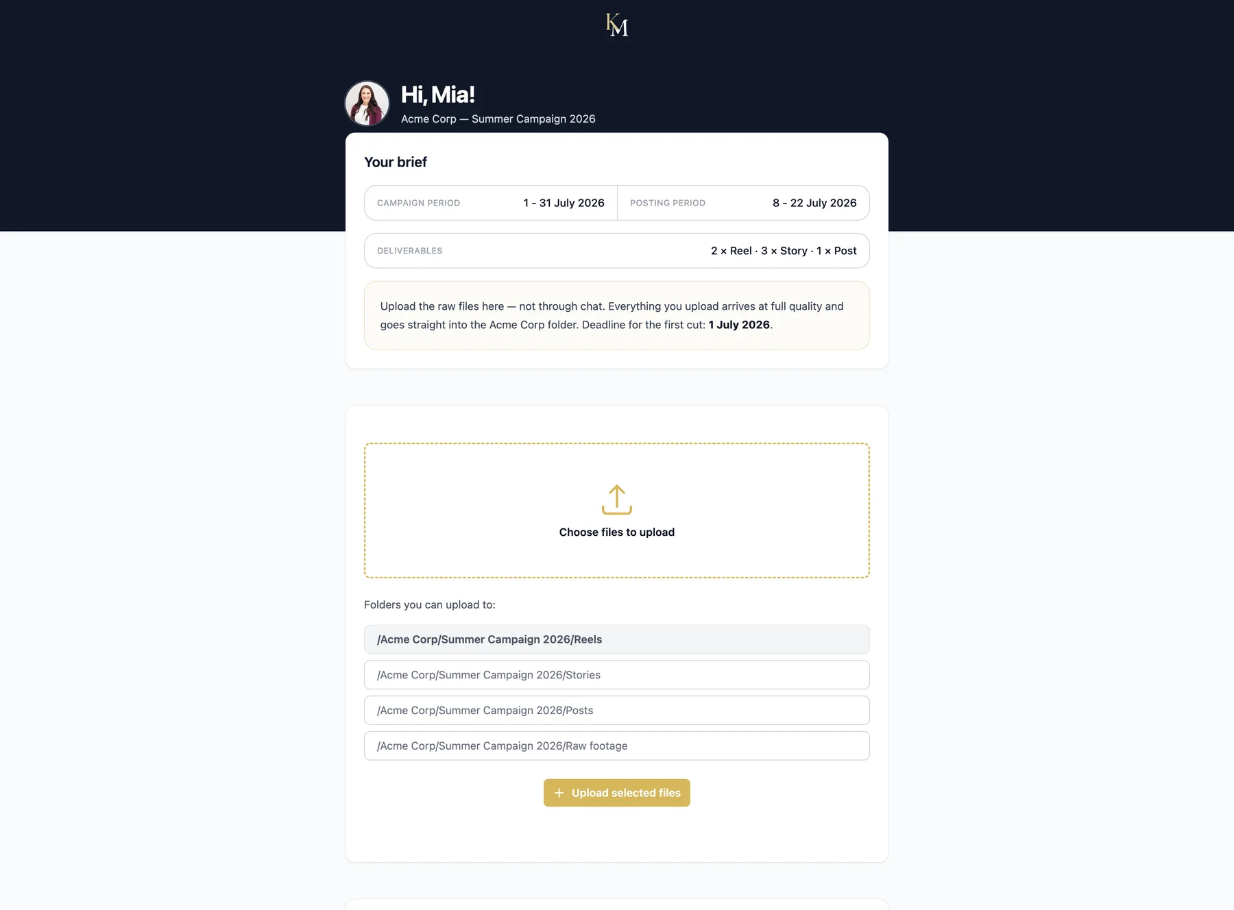 Talent upload link: one place to deliver, full quality every time